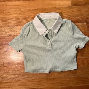 Teal polo crop top